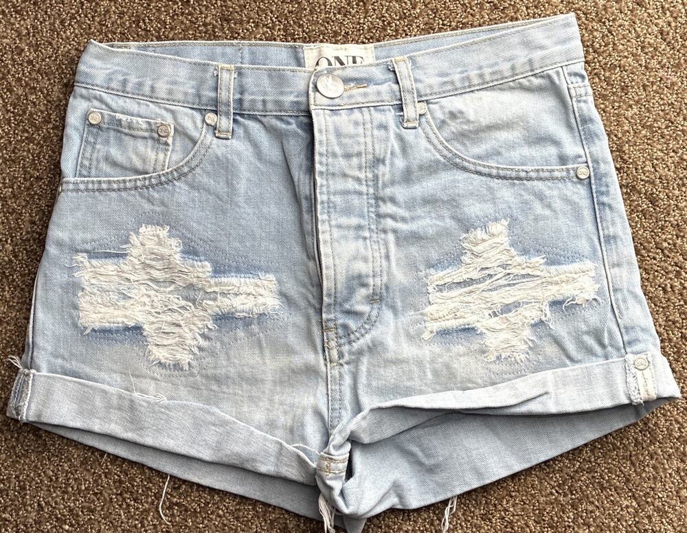 One Teaspoon Outlaw High Rise Shorts Distressed Premium Denim Cuffed Pockets 25